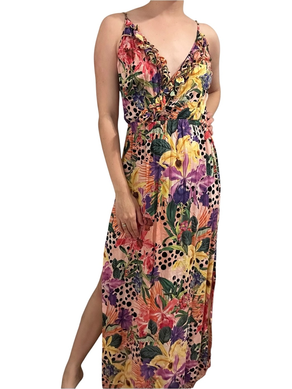 Luli Fama Dress Coverup Colorful Floral Tropical Vacation Resortwear Size Medium